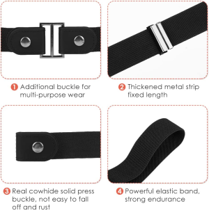 Slowton No Buckle Belt – 4 PCS Adjustable Elastic Buckle Women’S Belt for Trousers and Skirts, Invisible Stretch Waist Belt for Jeans Pants