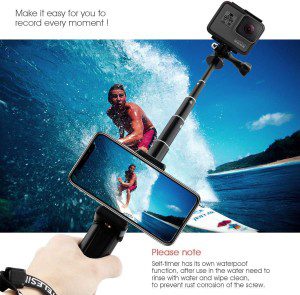 TELESIN 35” Selfie Stick with Tripod Phone Holder, Waterproof Pole Aluminum Extendable Monopod for Gopro Hero 11 10 9 8 7 Insta 360 One R One X2 X3 DJI Osmo Pocket Action 2 3 Camera Android Iphone