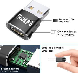 TRANLIKS USB to USB C Adapter, USB Type C Female to USB a Male Converter, Supports Charging and Data Transmission(4 Pack Black)