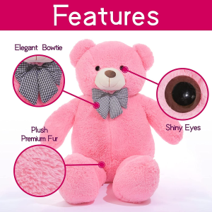 IKASA Giant Teddy Bear Stuffed Animal Plush Toy,Large Cute Jumbo Soft Toys,Huge Big Size Plushy Fluffy Fat Oversized Plushie,Gifts for Kids Girls Boys Girlfriend (120Cm,Pink)