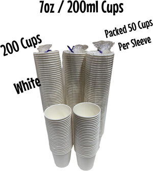 7Oz – White Paper Cups (200 Cups) Bulk Value Pack – Hot or Cold Beverages – Water Dispenser – Coffee Shop, Home, Office, Take-Away, Party