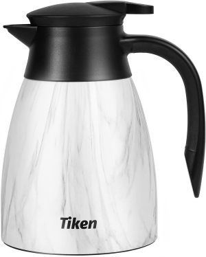 Tiken 34 Oz Thermal Coffee Carafe, Stainless Steel Insulated Vacuum Coffee Carafes for Keeping Hot, 1 Liter Beverage Dispenser (Silver)