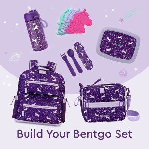 Bentgo Kids Prints Leak-Proof, 5-Compartment Bento-Style Kids Lunch Box -  BPA-Free, Dishwasher Safe, Food-Safe Materials (Lavender Galaxy) 