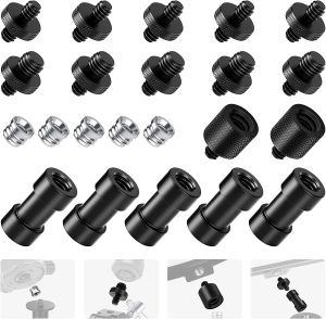 NEEWER 22-Pack Tripod Adapter Set， 1/4″ to 1/4″， 1/4″ to 3/8″ Male Female Thread Converter for Tripod， Monopod， Camera， Ball Head， Speedlite， Ring Light – ST29