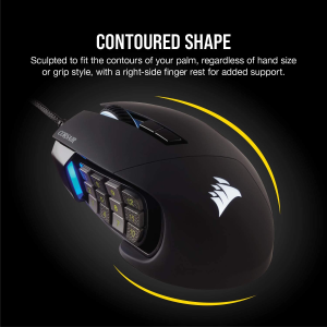 Corsair Scimitar Elite RGB Optical MOBA/MMO Gaming Mouse (18000 DPI Optical Sensor, 17 Programmable Buttons, 4-Zone RGB Multi-Colour Backlighting, Contoured Shape, On-Board Storage) – Black (CH-9304211-AP)