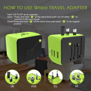 Disgian Travel Adapter, Universal International Power Adapter with 3USB Port and Type-C International Wall Charger Worldwide AC Power Plug for Multi-Nation Travel UK, EU, AU over 200 Countries (Green)