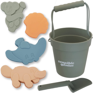 Sustainable Aussie Animal Beach Toys – 6-Piece Silicone Bucket and Spade Set for Outdoor Play, Snow. Travel Friendly for Kids Aged 3 4 5 6