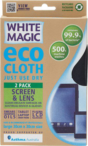 White Magic Microfibre Eco Cloth Screen & Lens Clean Tablet Laptop Mobile Screen (2 Packs)