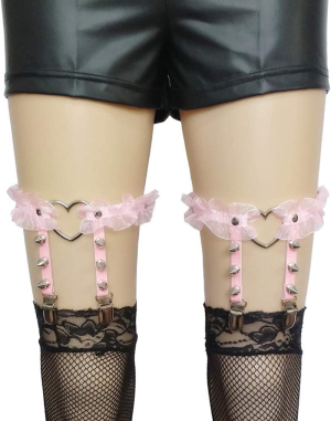 Women Girl Sexy Garter Punk Heart Leather Rivets Leg Ring Garter