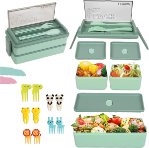 Lunch Box,Bento Box for Kids and Adults with Removable Compartments,Double Leakproof Stackable Lunch Containers with Cutlery and Accessories,Lunch Box Meal Prep Containers Microwave Safe(Green)