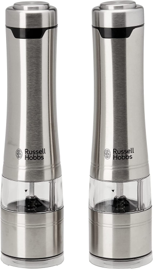 Russell Hobbs RHPK4000 Salt and Pepper Mills, Electric Grinders, One Touch Operation, Brushed Silver