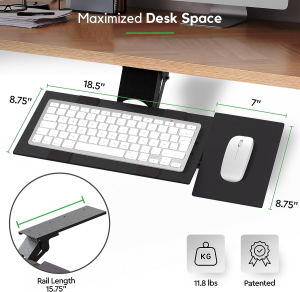 KT1 Ergonomic Under-Desk Computer Keyboard Tray. Adjustable Height Angle Negative Tilt Sliding Pull Out Drawer Platform Swivels 360 Slides Office Products Furniture Desktop Accessories with Mouse Pad