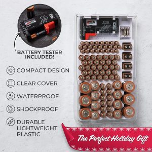 The Battery Organizer Storage Case with Hinged Clear Cover, Includes a Removable Battery Tester, Holds 93 Batteries Various Sizes