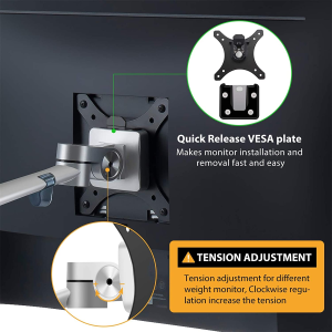 Viozon Monitor and Laptop Mount, 2-In-1 Adjustable Dual Arm Desk Mounts Single Desk Arm Stand/Holder for 17 to 32 Inch LCD Computer Screens, Extra Tray Fits 12 to 17 Inch Laptops (Silver)