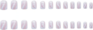 Rikview White Press on Nails Medium Length with Swirls Design Square Fake Nails Full Cover Acrylic Nails