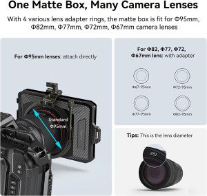 Smallrig Mini Matte Box Lite with Top Flag for DSLR and Mirrorless Camera, Compatible with 67Mm / 72Mm / 77Mm / 82Mm / 95Mm Lenses, Comes with 4 X 5.65 Filter Tray – 3575