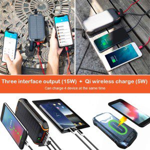 ZHONGHANG Newest 26800Mah Solar Power Bank with Dual Input and 3 Output Ports (Type C 3.1A + Micro USB 3.1A) IP66 Waterproof Large Capacity Portable Charger Qi Wireless Charger Solar Charger, Quick Charging and Recharging External Battery Packs for Nintendo Switch, Samsung Galaxy, Iphone 12/11/X Ipad, Tablets and More