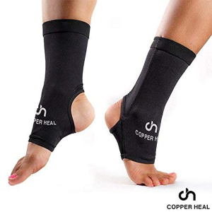 ANKLE Compression Sleeve by COPPER HEAL (PAIR) – Highest Copper Infused Socks Arch Support Foot Swelling Achilles Tendon Joint Pain Plantar Fasciitis Sports Injury