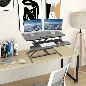 ERGOMAKER Standing Desk, 36″/90Cm Wide Height Adjustable Quick Sit Stand Computer Desk Converter for Home Office Workstation (Black Frame + Black Desktop)