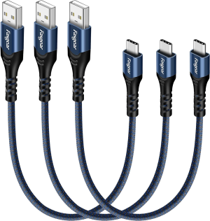 Fasgear 1Ft USB C Cable, 3 Pack 0.3M Short USB Type-C 2.0 Cable High Speed and Fast Charging Data Transfer Cable Compatible for Moto G6,7 Galaxy Note 10 S9 S8 Oneplus 7 Pro Sony Xperia L1 XA2 Huawei P20 Lite Redmi Note 7 (Blue)