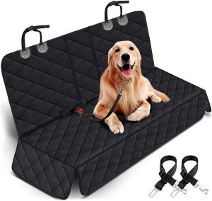 Upgraded Dog Car Seat Cover for Pets, 100% Waterproof Pet Dog Seat Cover Nonslip Bench Seat Covers Armrest Compatible for Back Seat Universal Size for Cars, Pickup Trucks, Suvs (2 Pet Seat Belts Gift)