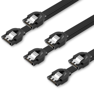 UGREEN SATA Cable III 3 Pack 6Gbps Straight SATA 3 Data Cables 7 Pin Flat SATA Cords Male to Male 45Cm with Locking Latch 18 Inch for Serial ATA SSD, Hard Drive, HDD, CD Driver, CD Writer, Black