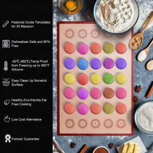 Silicone Baking Mat Macaron Mat Kit(16Pcs Set) Macaroon Baking Mat Set of 2 Half Sheet Macaron Silicone Mat Nonstick Macaron Mat Sheet,6 Piping Tip,2 Piping Bag with 2 Bag Tie,1 Coupler (11.6″X16.5″)