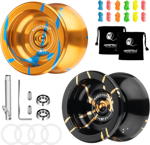 MAGICYOYO N11 Professional Unresponsive Yoyo N11 Alloy Aluminum Yoyo Ball (Black with Golden) with Bag, Glove, 12 Yoyo Strings and Responsive Yoyo Bearing Kit for Dual Purpose Use