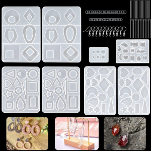 248 Pack Earring Resin Moulds Kit Set Epoxy Casting Silicone Mould Crystal Pendant Jewellery Making Molds with Earring Hooks Jump Rings Eye Pins for Wedding Birthday Gifts Handmade Craft DIY