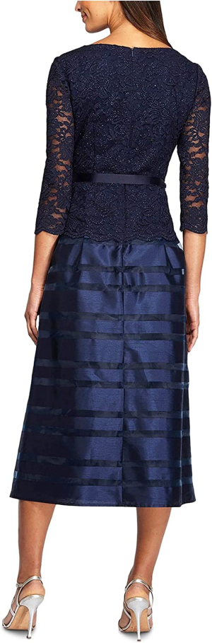 Alex Evenings Women’S Tea-Length A-Line Dress with Tie Belt