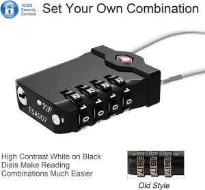 TSA Customs Code Lock, 4-Digit Light Weight Steel Wire Lock, Small Combination Padlock Ideal for Travel, Suitcase,Luggage,Baggage Cabinets,Toolbox,Case (Silver)