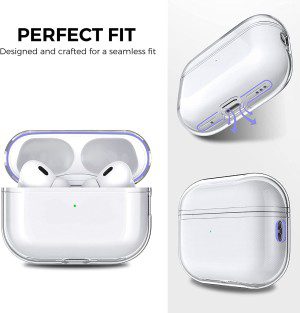 T Tersely Crystal Clear Case Compatible with Airpods Pro 2 (2022) – Premium Silicone Soft TPU Case with Keychain Hook, Supports Wireless Charging, Shockproof Protection