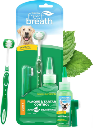 Tropiclean Fresh Breath Oral Care Kit for Small Dogs with Oral Care Gel, Tripleflex Toothbrush and Finger Brush