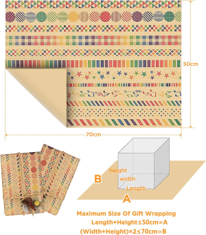 Simpeak 6PCS Wrapping Paper for Birthday, 70 ∗ 50 Cm Wrapping Paper for Children with 20M Kraft Paper Rope, Double-Sided Adhesive Tape and Sticker