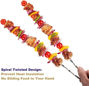 12 Pack Kabob Skewers, Premium Flat Metal BBQ Barbecue Skewer, 17″ Long Stainless Steel Shish Kebob Sticks 0.28” Width Reusable Grilling Skewers Set for Meat Shrimp Chicken Vegetable