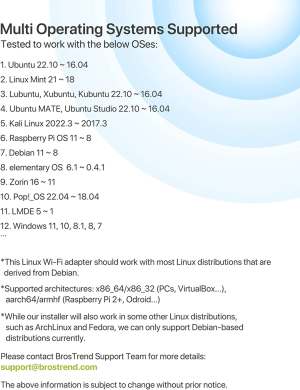 Brostrend Linux Wifi Adapter for Ubuntu, Mint, Debian, Kali, Lubuntu, Xubuntu, Zorin, Raspbian, Zorin, Raspberry Pi 2+, Windows, 1200Mbps, 5Ghz / 2.4Ghz, Long Range 2 X 5Dbi External Antennas, USB 3.0