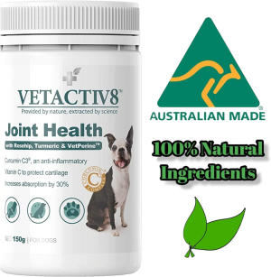 VETACTIV8 Joint Health with Rosehip, Turmeric & Vetperine | Dog Health Supplement | Contains C3, an Anti-Inflammatory | Inflammation & Pain Support | Assists Immunity & Wellbeing | Increases Absorption by 30% (150G)