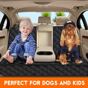 Upgraded Dog Car Seat Cover for Pets, 100% Waterproof Pet Dog Seat Cover Nonslip Bench Seat Covers Armrest Compatible for Back Seat Universal Size for Cars, Pickup Trucks, Suvs (2 Pet Seat Belts Gift)