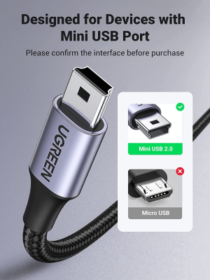 UGREEN USB Mini Cable 1M Braided USB 2.0 Type a Male to Mini-B 5-Pin Data Charging Cord Compatible with Blue Yeti, Sat Nav, Dash Cam, Gopro Hero 4/3, DAC, PS3 Controller, MP4/3 Player, Pdas, Camera