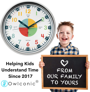 OWLCONIC Telling Time Teaching Clock for Kids Wall Clock – Analog Clock for Kids Bedrooms Playroom Homeschool Decor, School Classroom Learning Clock, Educational Clocks for Kids Learning to Tell Time