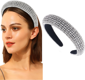 Women Black Padded Hairbands Rhinestones Hair Band Crystal Hairband Beaded Sparkle Heabands Wide Headband Hair Hoops