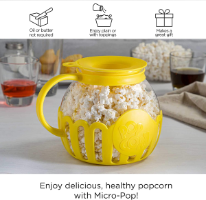 Ecolution Patented Micro-Pop Microwave Popcorn Popper with Temperature Safe Glass, 3-In-1 Lid Measures Kernels and Melts Butter, Made without BPA, Dishwasher Safe, 3-Quart, Yellow