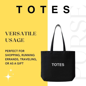 TOTES Pure Cotton Black Tote Bag| (50X43Cm) Eco-Friendly Foldable Shoulder Shopping Bags | Washable Reusable Cloth & Unisex Grocery Bags with (50Cm) Handles