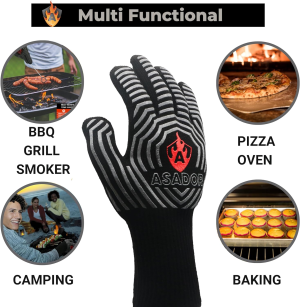 ASADOR BBQ Grill Gloves & Meat Claws -1472℉ 800°C Extreme Heat Resistant Gloves -Silicone Insulated Mitts-To Safely Hold HOT Grill Grates, Charcoal, Oven Trays,Pizza Oven & Firepit. an Ideal Barbecue Smoker Accessories Mens Gift Set.