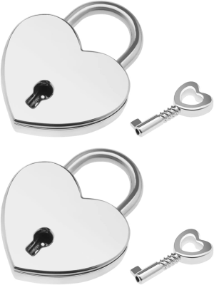 2PCS Heart Shaped Padlocks with 2PCS Keys Cute Mini Metal Locks for Diary Book Jewelry Box Storage Unit Drawer Cabinet Gun Black