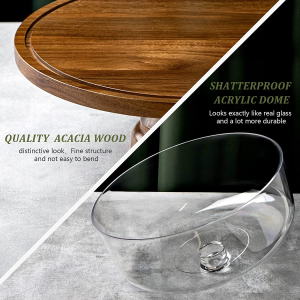 ANBOXIT Cake Stand with Dome Lid, Acacia Wood Cake Plate with Cover, Wooden Cake Display Stand with Acrylic Dome (Footed)