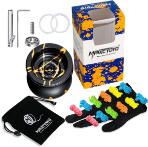 MAGICYOYO N11 Professional Unresponsive Yoyo N11 Alloy Aluminum Yoyo Ball (Black with Golden) with Bag, Glove, 12 Yoyo Strings and Responsive Yoyo Bearing Kit for Dual Purpose Use