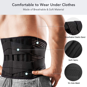 Back Braces for Lower Back Pain Relief with 6 Stays, Breathable Back Support Belt with Lumbar Pad for Men/Women for Work , Anti-Skid Lumbar Support Belt with 16-Hole Mesh for Sciatica