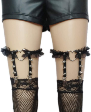 Women Girl Sexy Garter Punk Heart Leather Rivets Leg Ring Garter