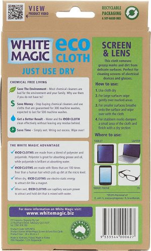 White Magic Microfibre Eco Cloth Screen & Lens Clean Tablet Laptop Mobile Screen (2 Packs)